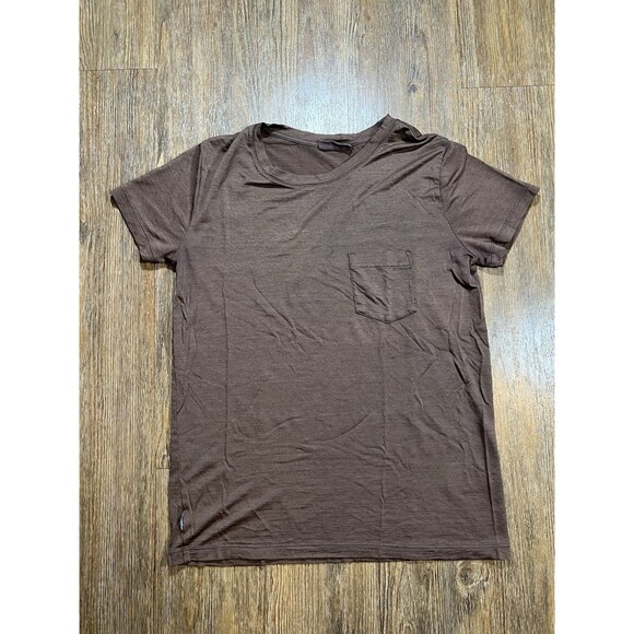Icebreaker Shirt Womens Small Brown Merino Wool Crewneck Pocket Tee - Picture 1 of 8